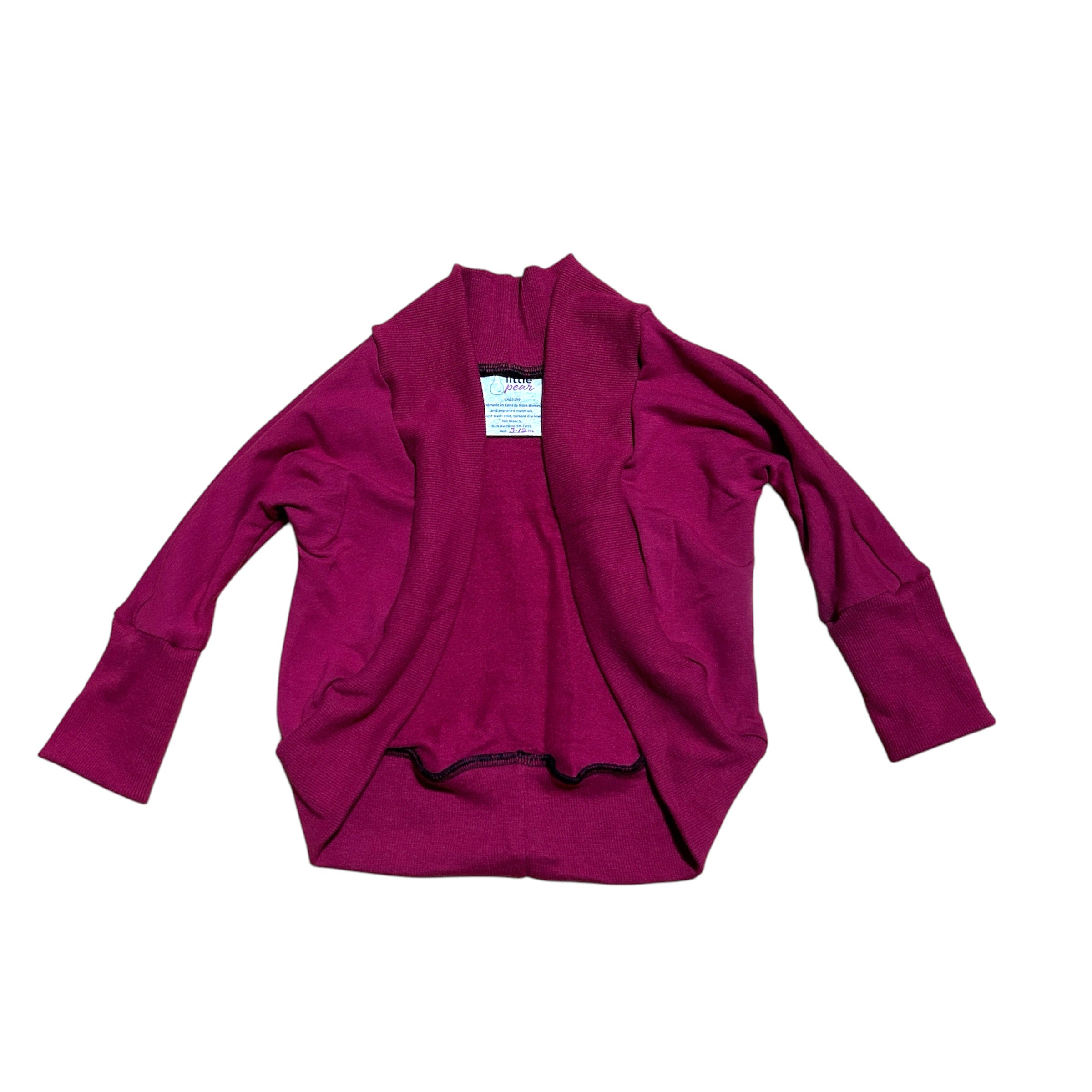 Raspberry bamboo terry grow cardigan size 6-9Y